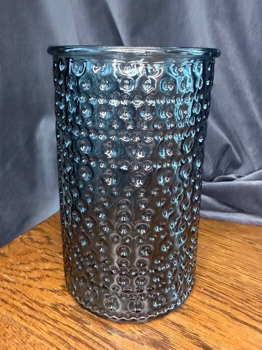 Vintage Bubble Textured Blue Gray Glass Cylinder Vase -DPS Bubble Mold